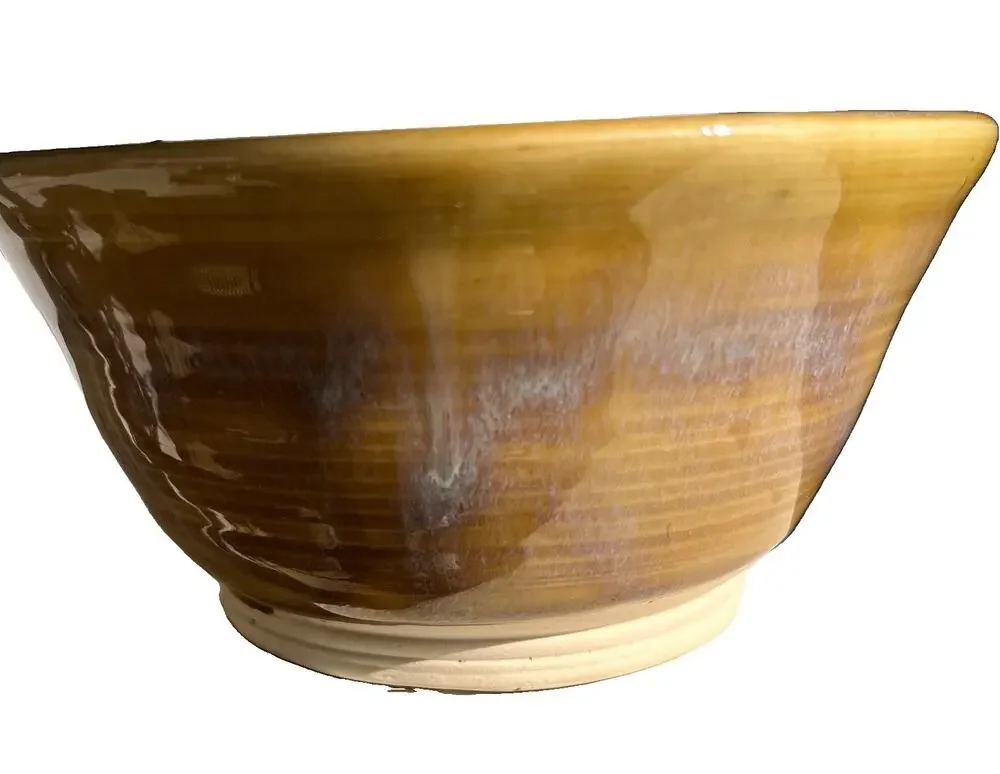 Freeform Pottery Bowl Handmade Earth Tones Drip Glaze Sea Turtle Stamp Mark